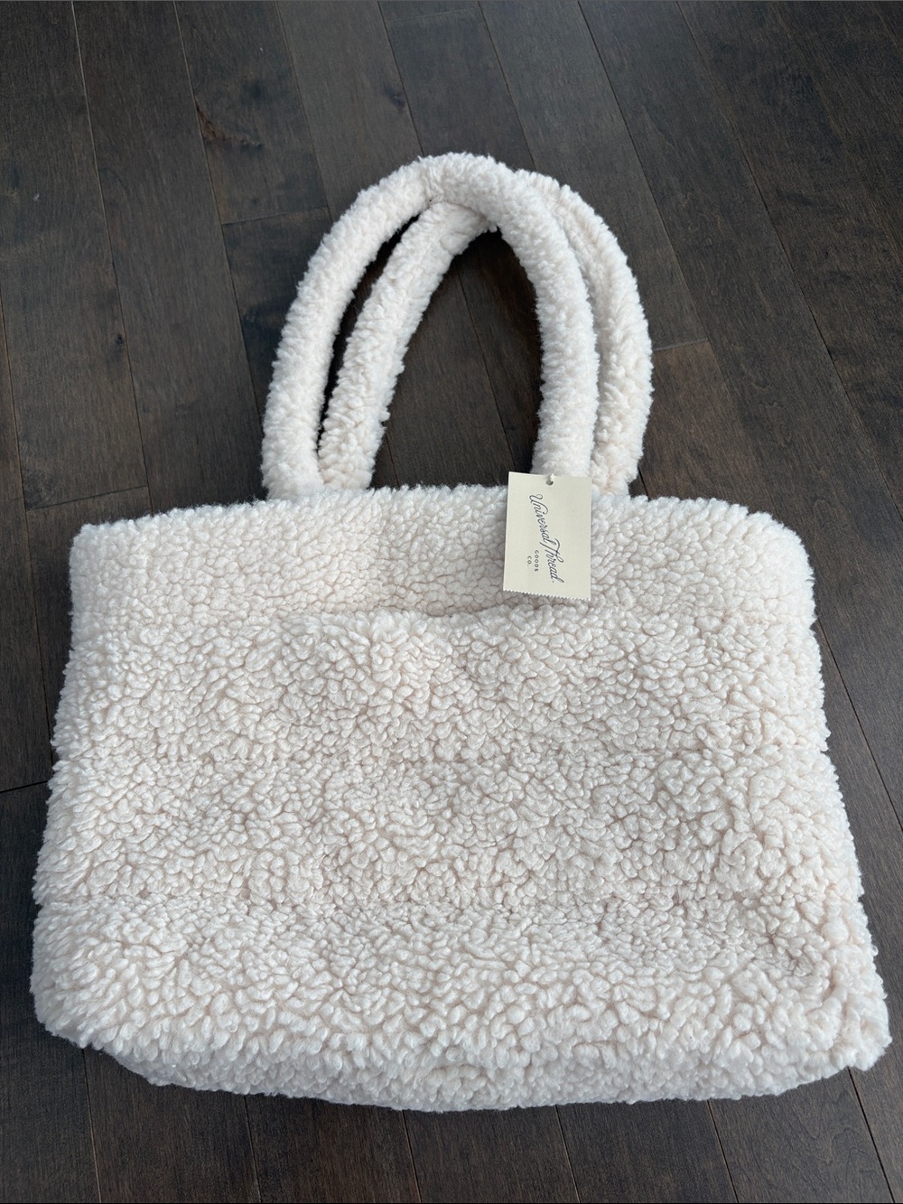 UNIVERSAL THREAD Sherpa Tote Bag, Cream Plush Handbag Travel Purse Cozy Luggage